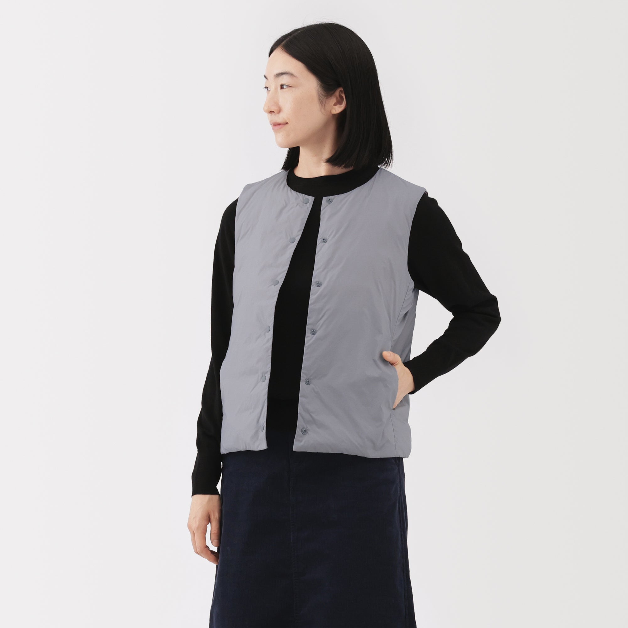 Lightweight Down Collarless Vest - Image 3