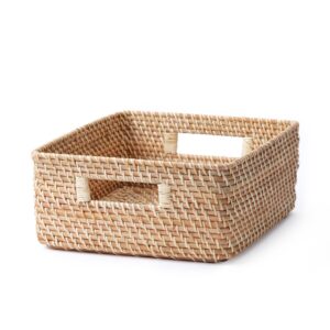 Rattan Stackable Square Basket With Handle - Medium W13.8 x D14.2 x H6.3