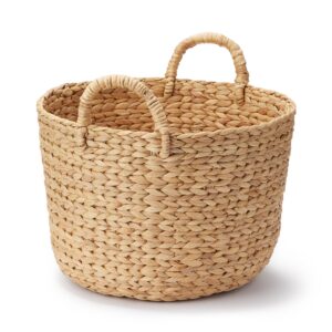 Water Hyacinth Basket with Handles - Round - Small Dia. 14.6 x H10.2