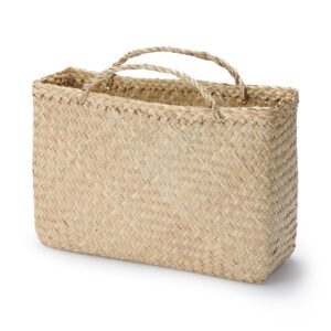 Seagrass Herringbone Basket with Handle - Large (W14.2 x D4.9 x H9.4)