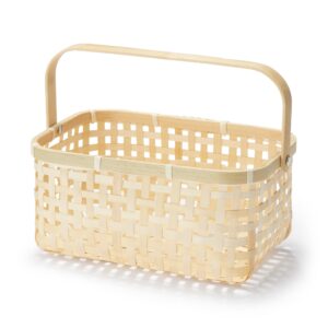 Bamboo Open Weave Basket with Handle - Small (W10.0 x D7.1 x H4.7)