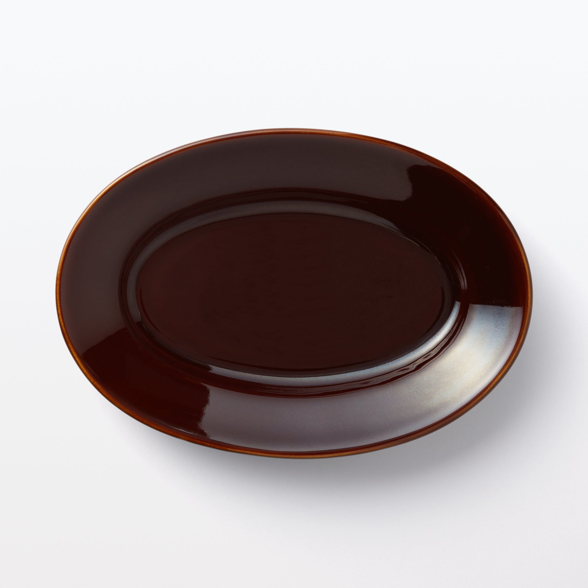 Porcelain Rimmed Oval Plate Medium - Brown Glaze - Image 3