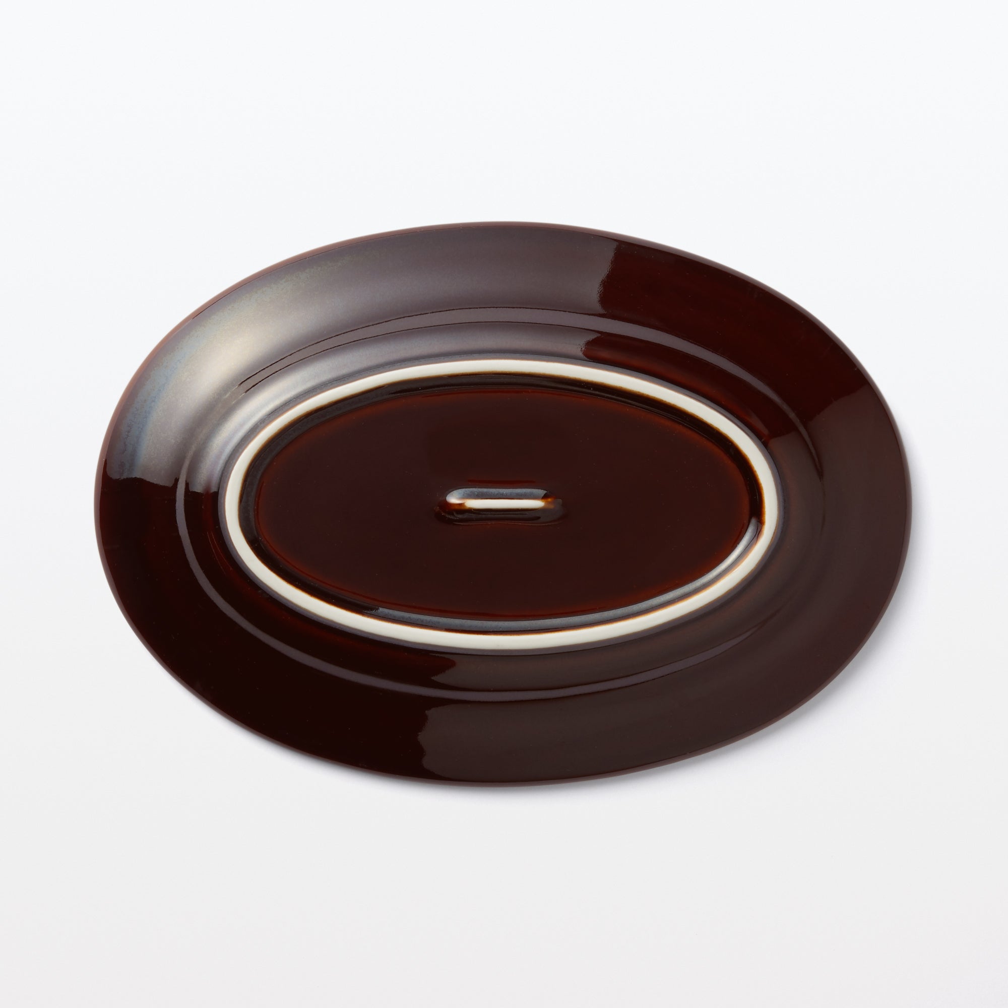 Porcelain Rimmed Oval Plate Medium - Brown Glaze - Image 4