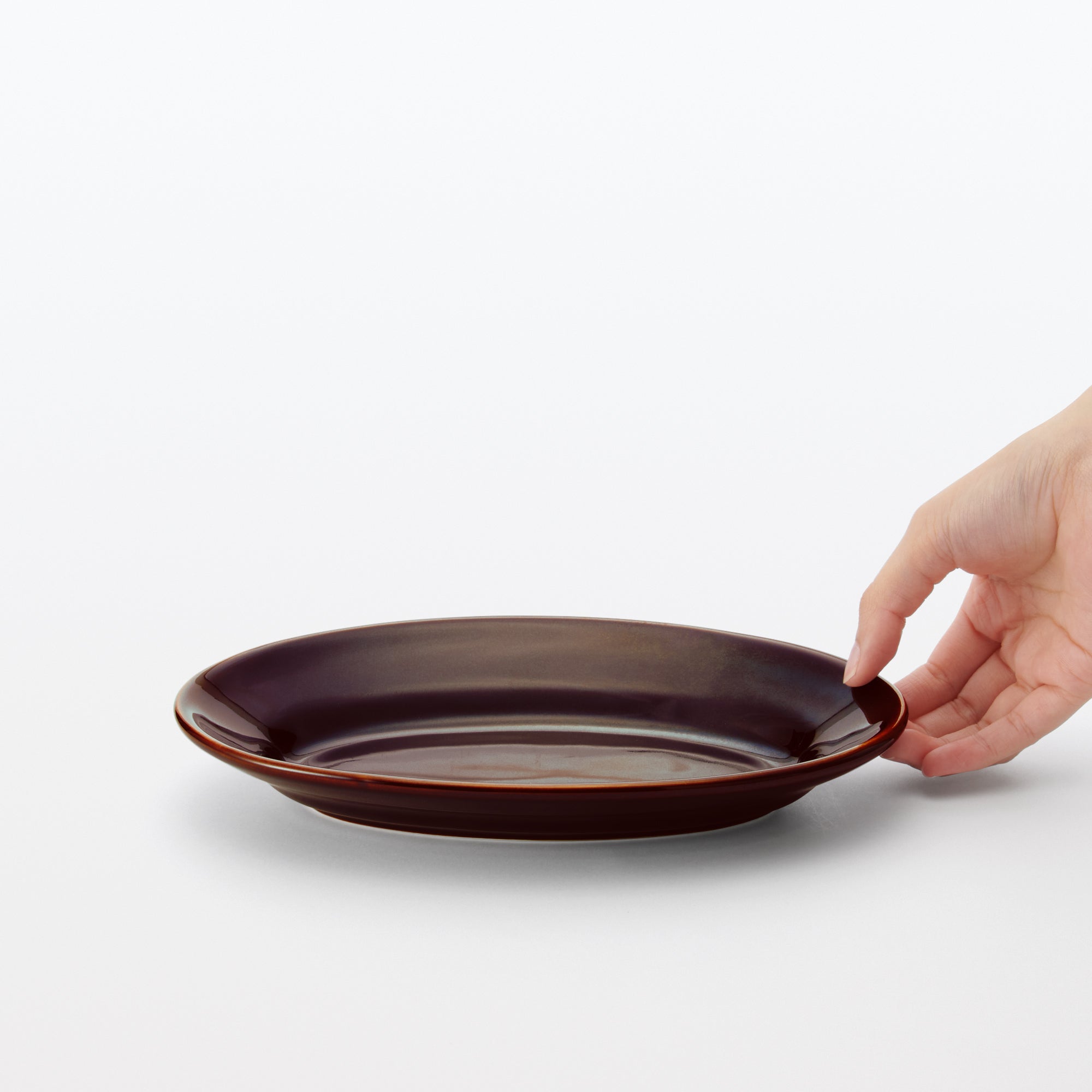 Porcelain Rimmed Oval Plate Medium - Brown Glaze - Image 6