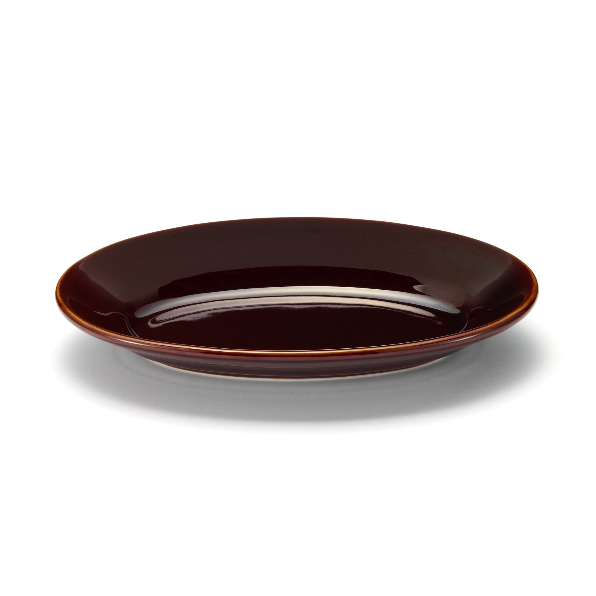 Porcelain Rimmed Oval Plate Medium - Brown Glaze