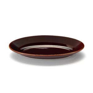 Porcelain Rimmed Oval Plate Large - Brown Glaze