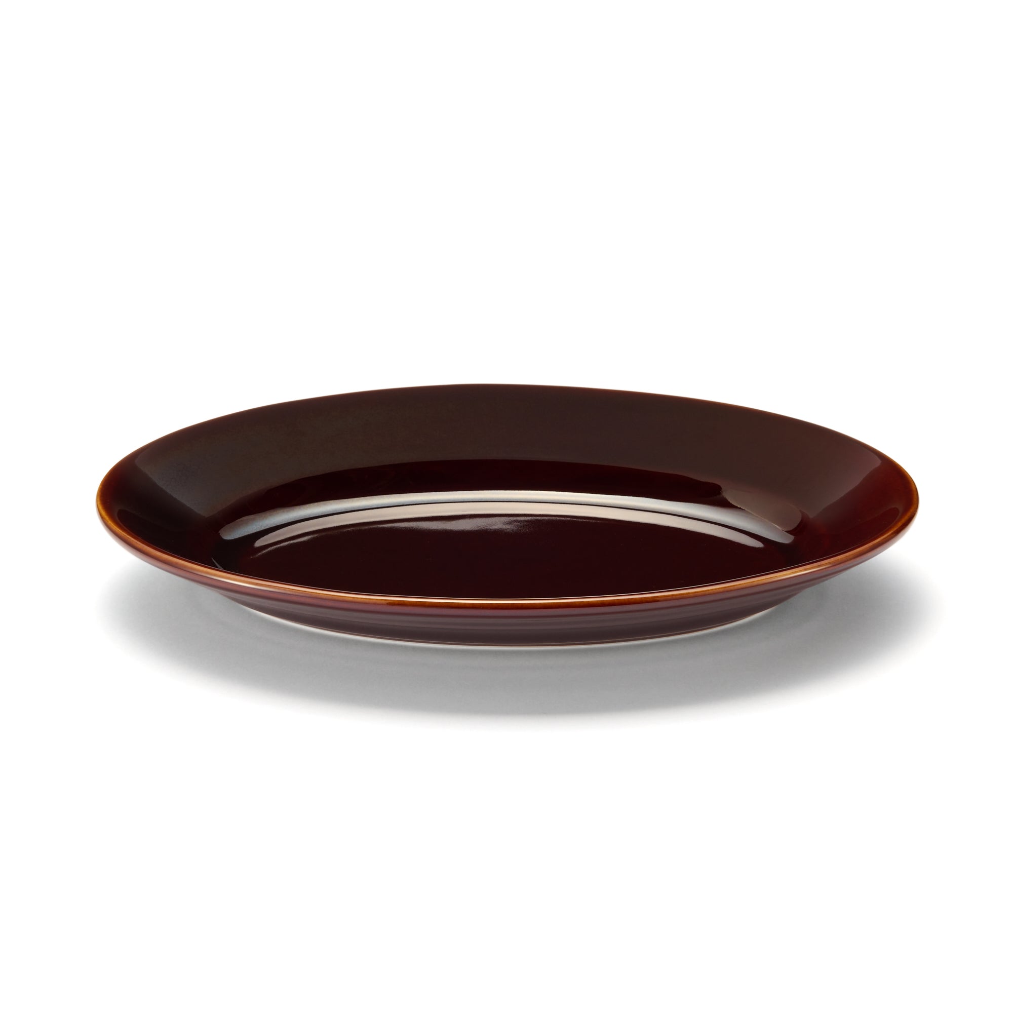 Porcelain Rimmed Oval Plate Large - Brown Glaze