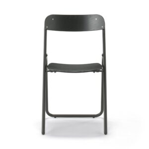 Steel Pipe Folding Chair with Wooden Seat - Dark Gray