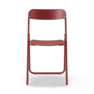 Steel Pipe Folding Chair with Wooden Seat - Burgundy