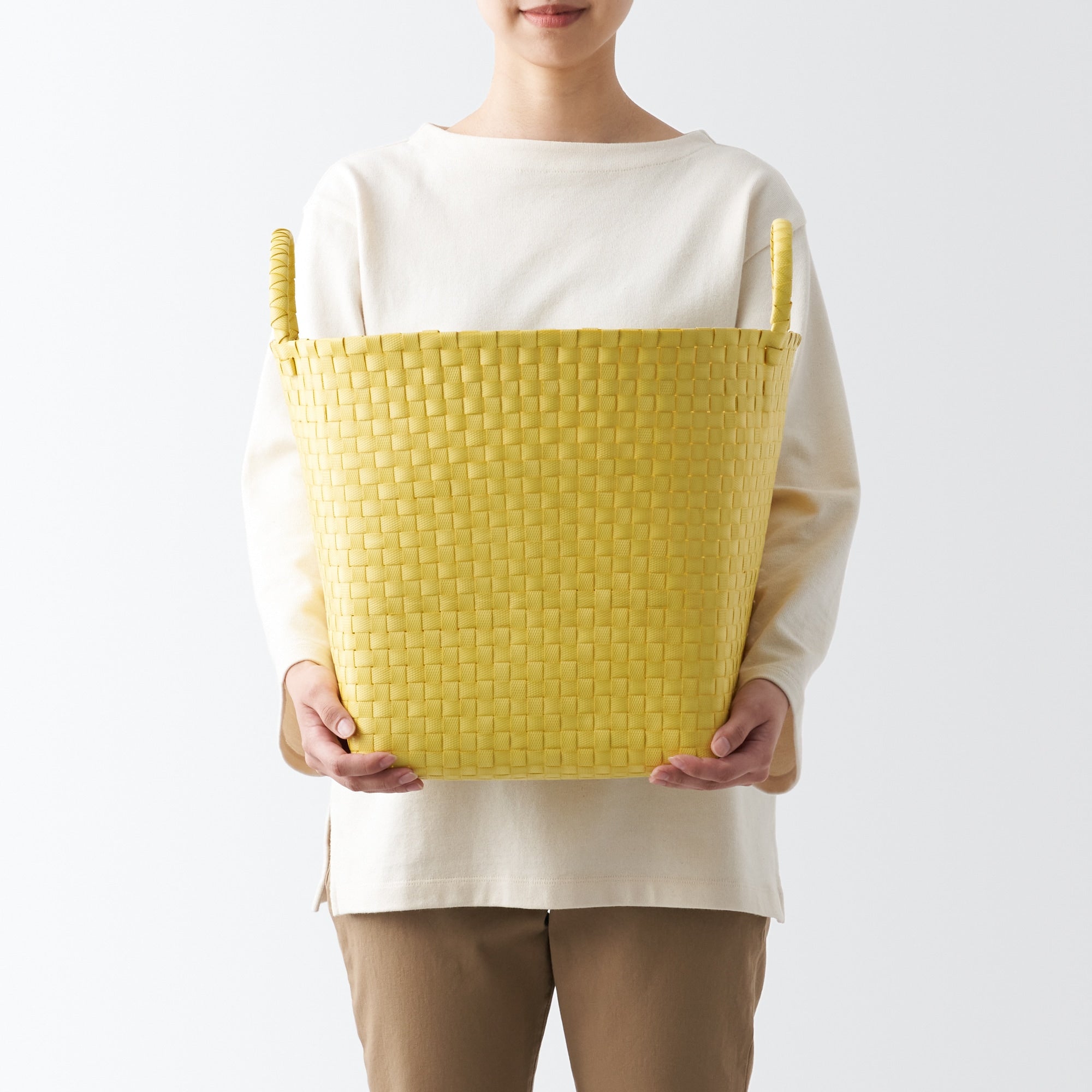 Recycled Polypropylene Strap Weave Basket - Yellow - Large (Dia. 15.7 x H12.6) - Image 2