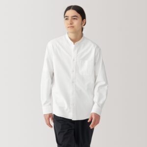 Men's Washed Oxford Stand Collar Long Sleeve Shirt